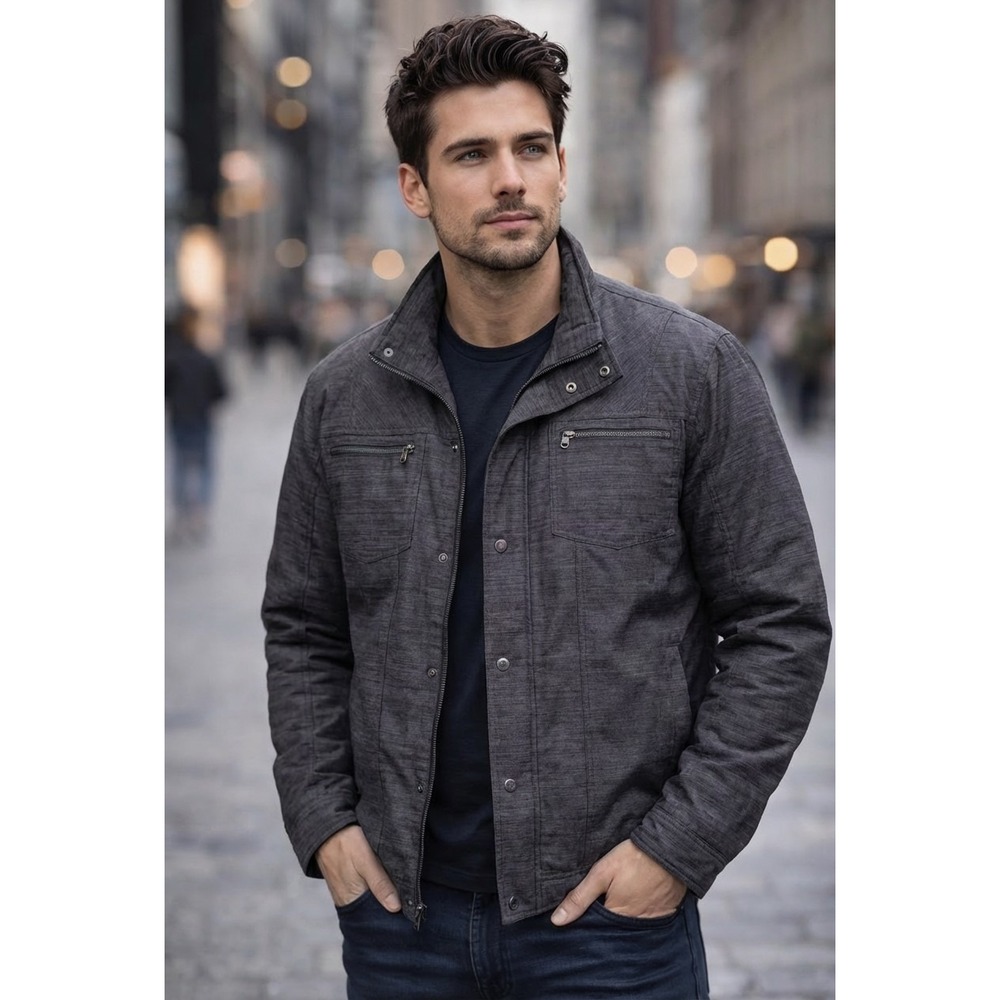 REI Utility Jacket Mens XXL Grey Minimalist Gorpcore Casual Moto Canvas Denim